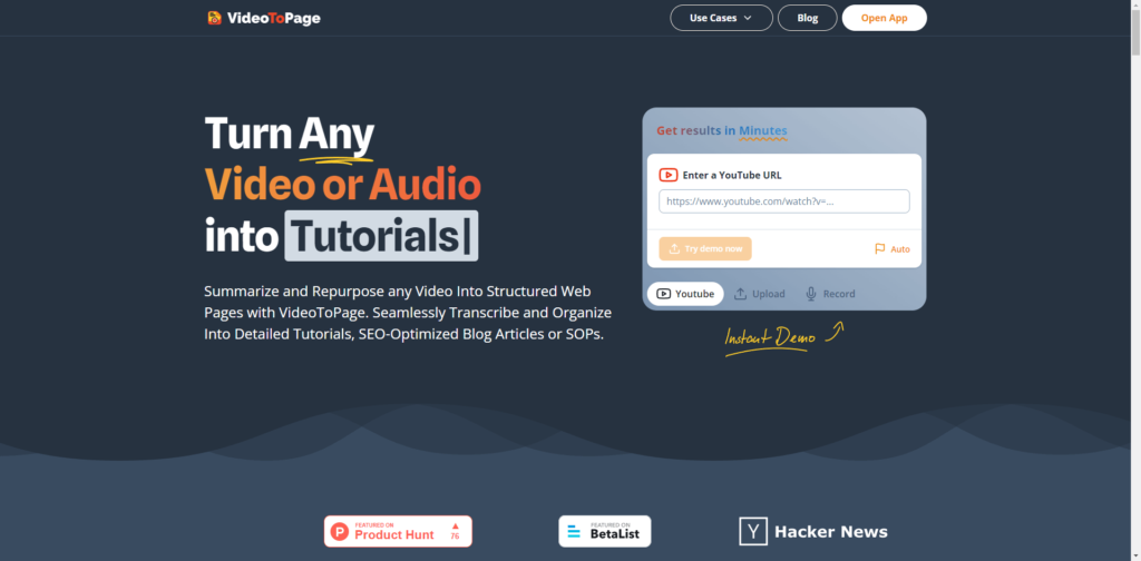 VideoToPage-Instantly-summarize-and-repurpose-any-video-or-audio